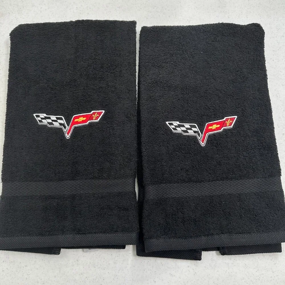 Chevy Corvette Towels Embroidered Hand Towel Set C5 C6 Vette Bathroom Home Decor